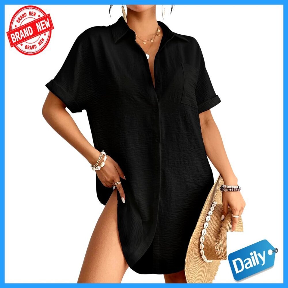 Button Down Shirt Dress Swimsuit Cover Up Lightweight Beachwear Versatile Chic